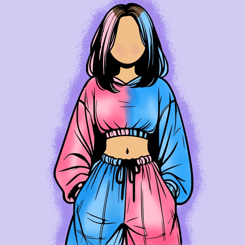 realistic girl faceless with baggy pants and a crop top
