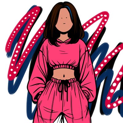 realistic girl faceless with baggy pants and a crop top