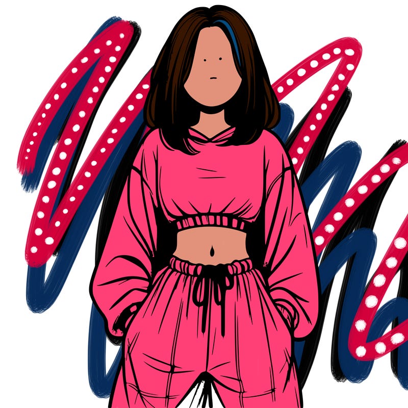 realistic girl faceless with baggy pants and a crop top