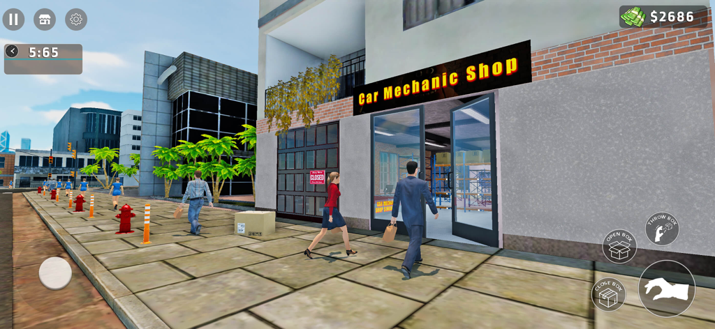 My Car Mechanic Shop Simulator - Player character walking into a car mechanic shop in a simulation game