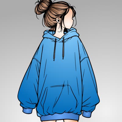 realistic girl with a oversized sweatshirt on and a bun