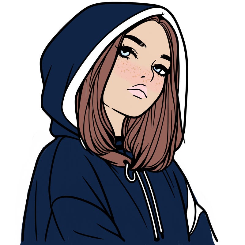 a realistic girl in a hoodie