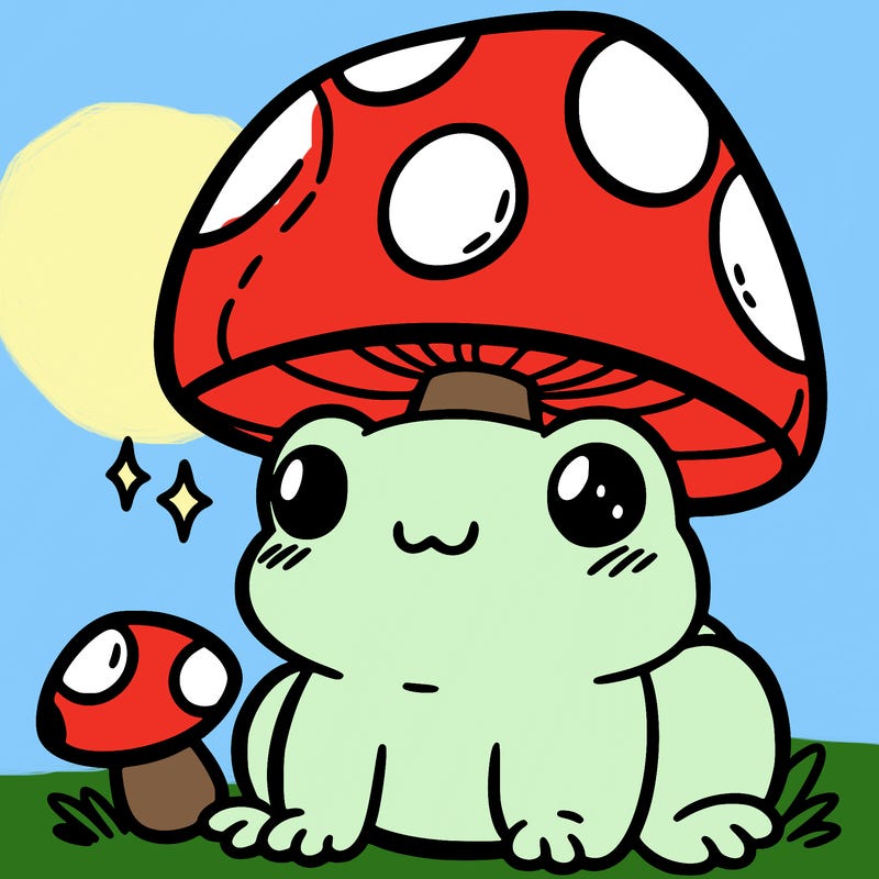 a cute frog with a mushroom hat