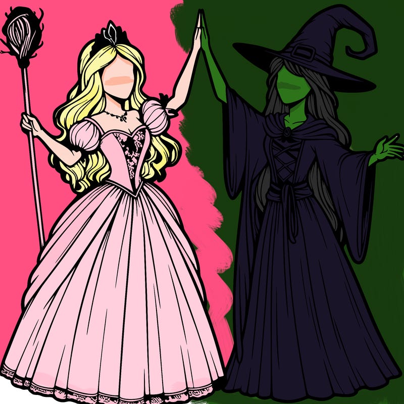 detailed realistic split of a princess and a witch