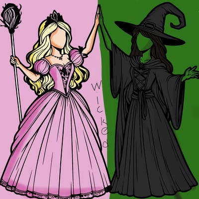 detailed realistic split of a princess and a witch