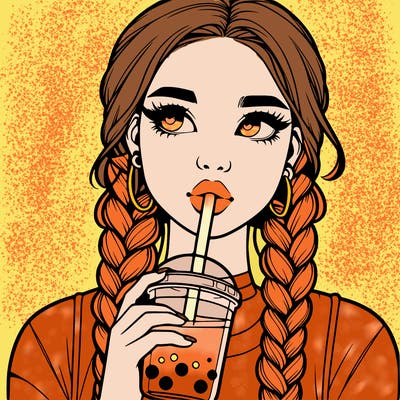 realistic girl with braided hair drinking boba