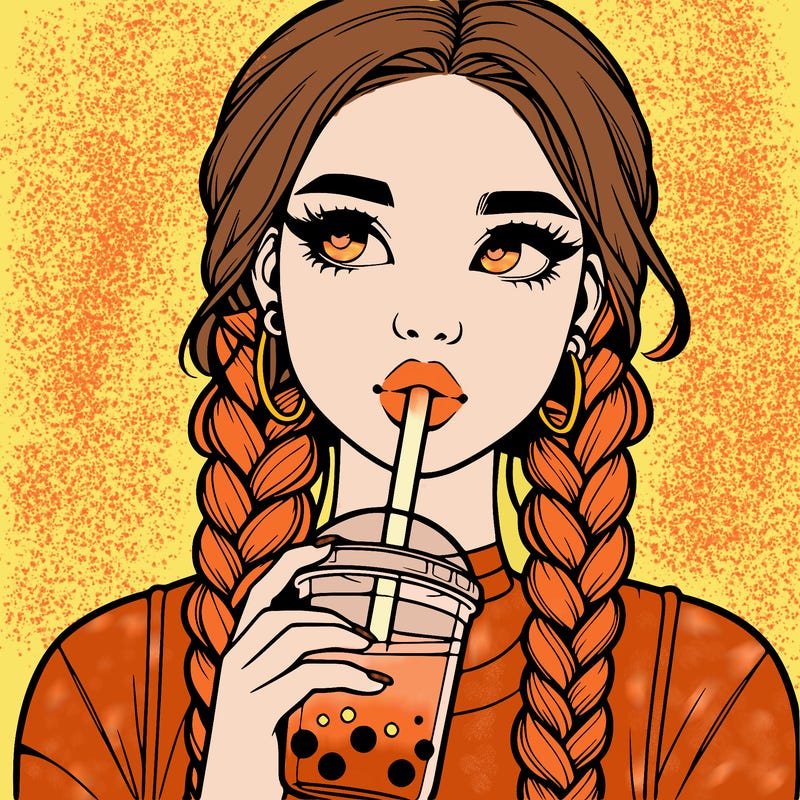 realistic girl with braided hair drinking boba