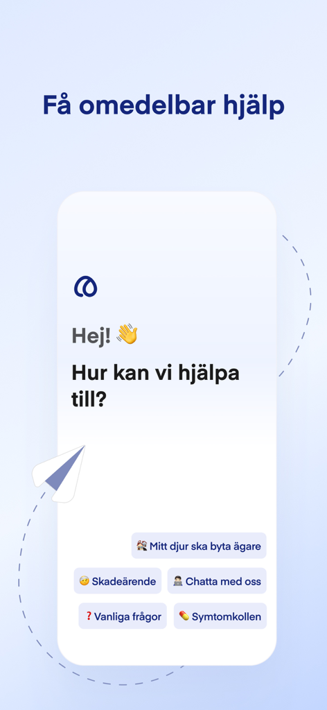 Lassie - Support screen of the Lassie pet insurance app offering chat and claim assistance