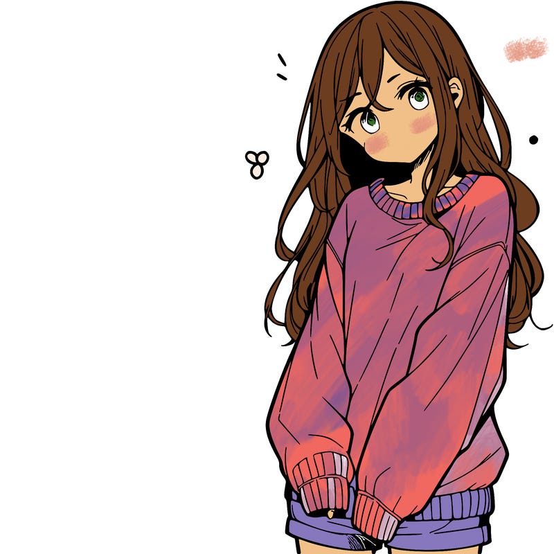 manga teen girl  in a sweater and baggy pants