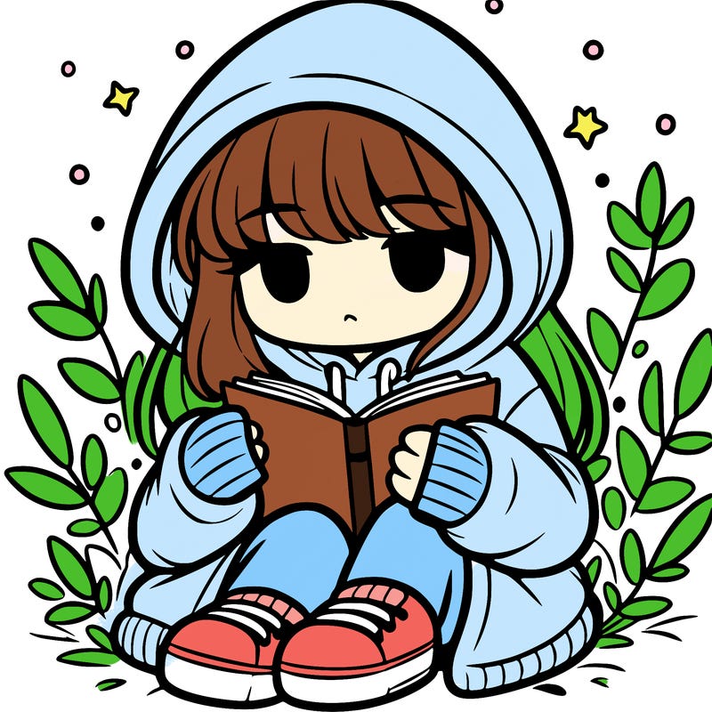 girl in oversized hoodie reading a book