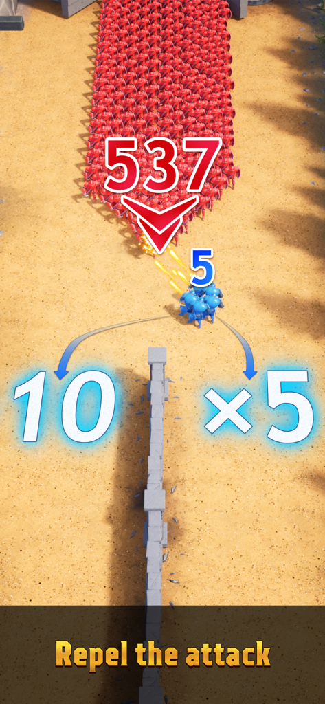 プレイヤーが乗数を選択して軍隊の規模を増やし、大規模な敵部隊を撃退する、Total Battle内の戦術的なミニゲーム。