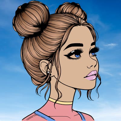 realistic girl with buns on the top of her head