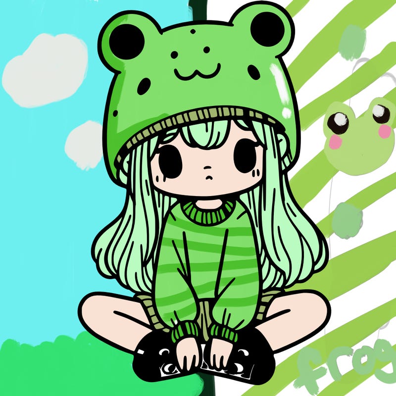 a girl wearing a frog hat and some frog socks