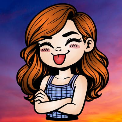 realistic girl crossing her arms and wearing a tank top with her tongue held out she has long hair