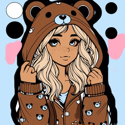 realistic girl in a animal pjs hoodie