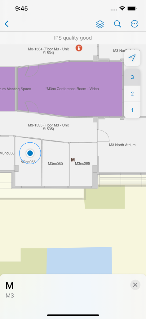 ArcGIS Field Maps - ArcGIS Field Maps interface showing an indoor floor plan with room labels and floor level selection.