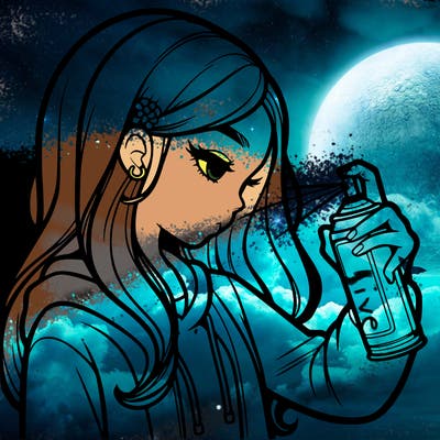 a realistic girl spray painting