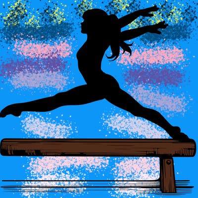 a realistic girl doing gymnastics on the beam