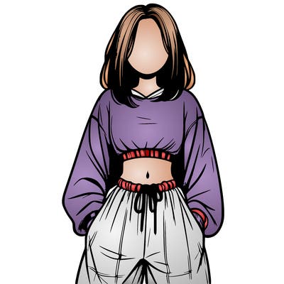 realistic girl faceless with baggy pants and a crop top