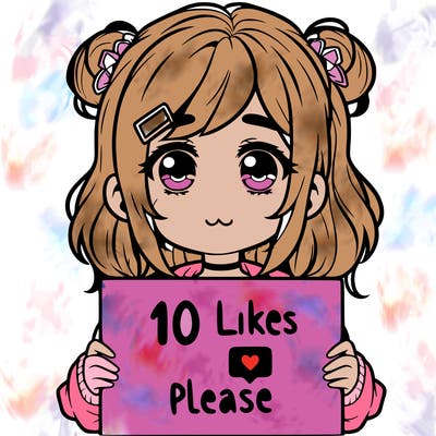 a girl with a sign saying 10 likes please
