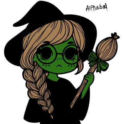 a witch with a braid and two glasses