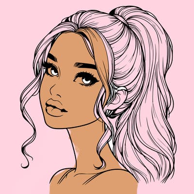 realistic girl with a ponytail on her hair and lips