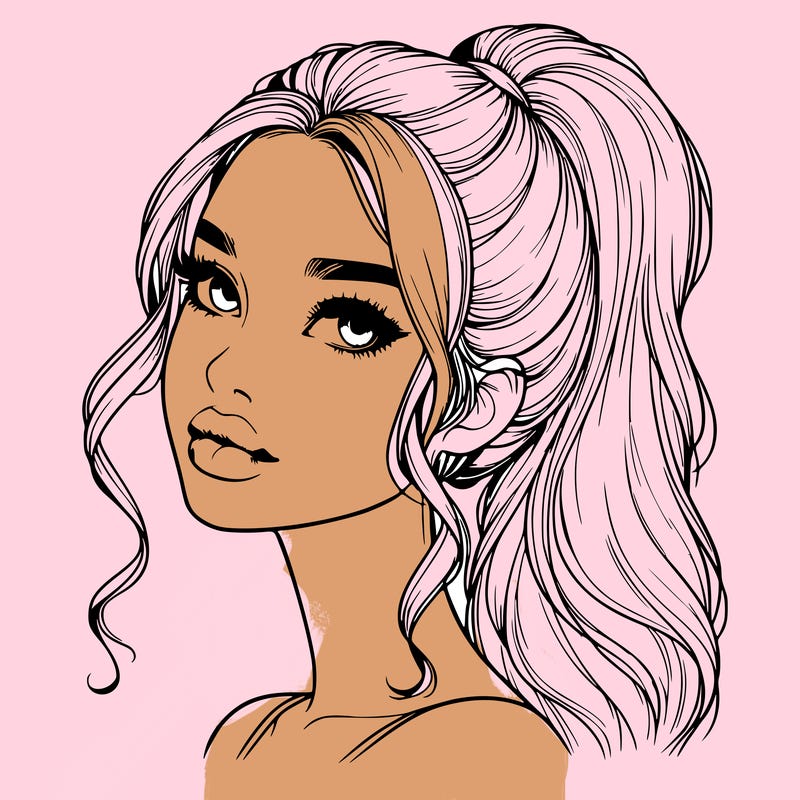 realistic girl with a ponytail on her hair and lips