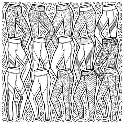 Dive into a fashionable collection of athletic leggings and tights, each waiting for your creative color choices. This dynamic page features a variety of intricate patterns and designs, perfect for adults and teens who love fashion and fitness.