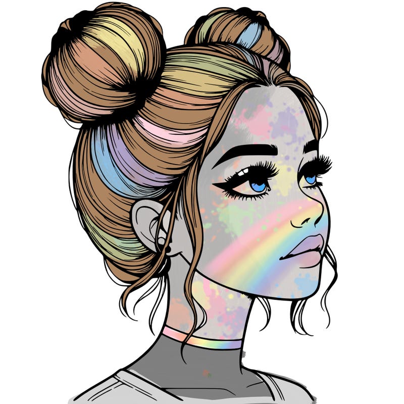 realistic girl with buns on the top of her head