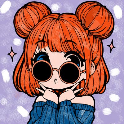 manga girl with hairbuns and sun shape sunglasses