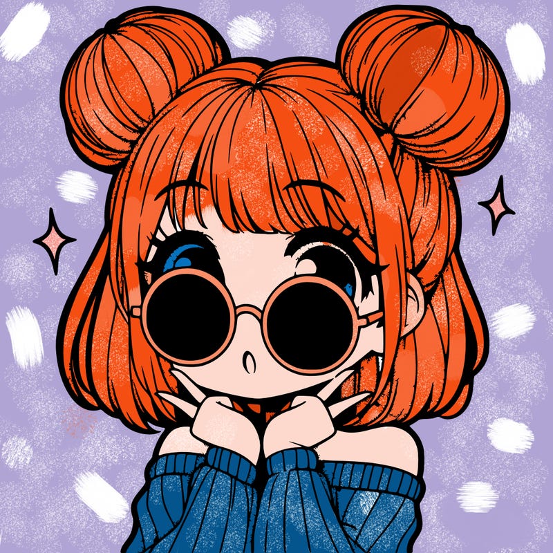 manga girl with hairbuns and sun shape sunglasses