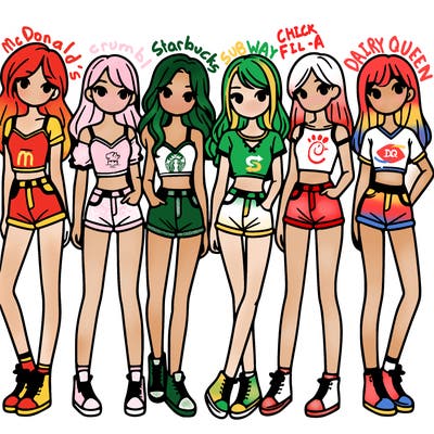 a group of girls wearing crop tops and shorts