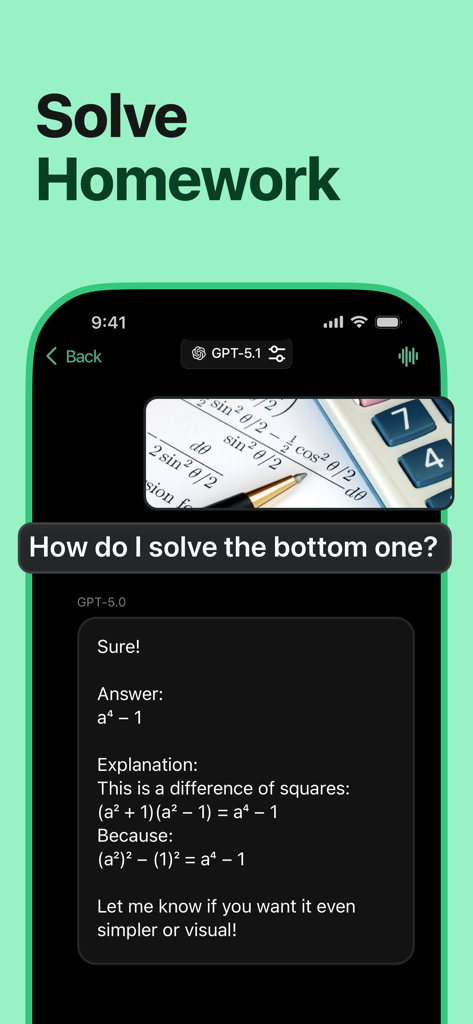 Chatico AI – Chatbot Assistant - Chatico AI app interface showing a step by step math solution for homework
