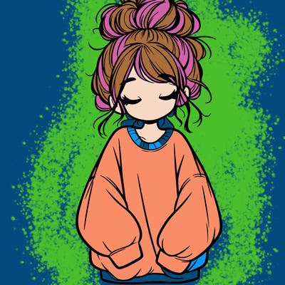 girl with baggy sweatshirt and messy bun