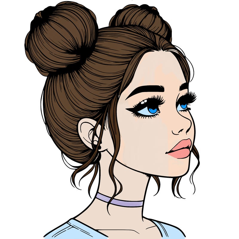 realistic girl with buns on the top of her head