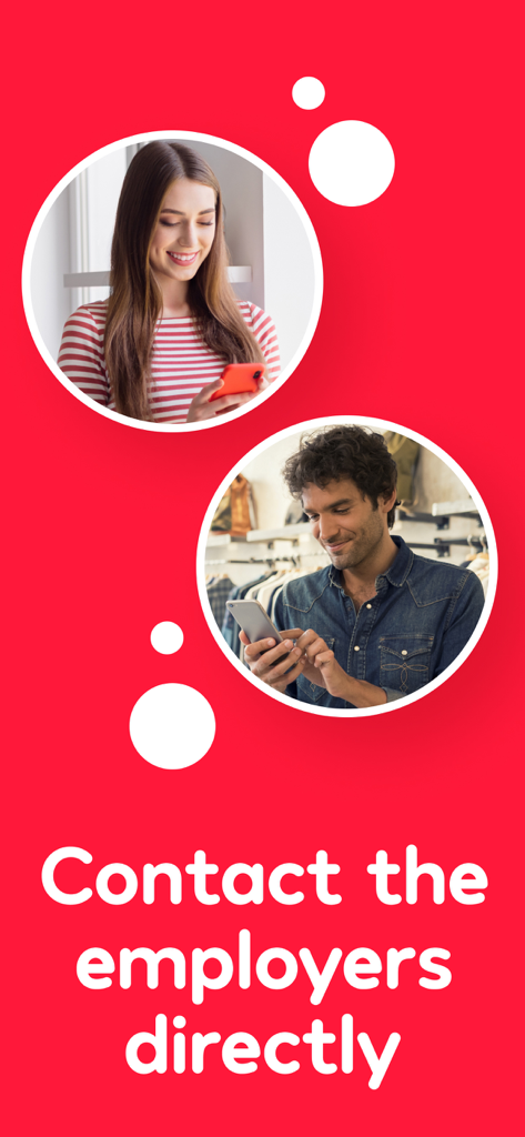 Bonded - 24 Saatte İş - A man and a woman using their mobile phones to contact employers directly through the Bonded job app