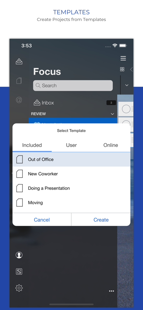 Organize:Pro - Task Manager - Project template selection screen in Organize Pro Task Manager app