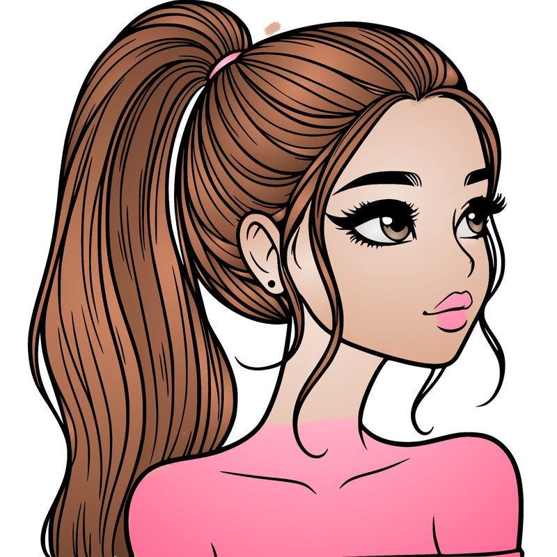 a beautiful and realistic girl with a high pony tail