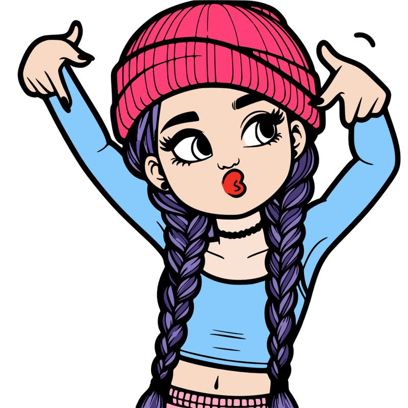 realistic teenage girl with braids and a beanie and crop top doing 🫶🏼