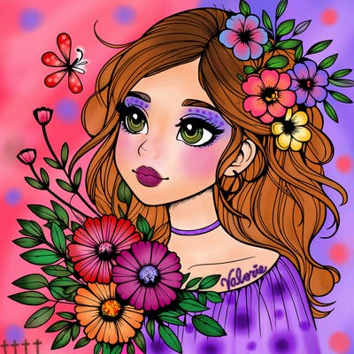 realistic girl with flowers