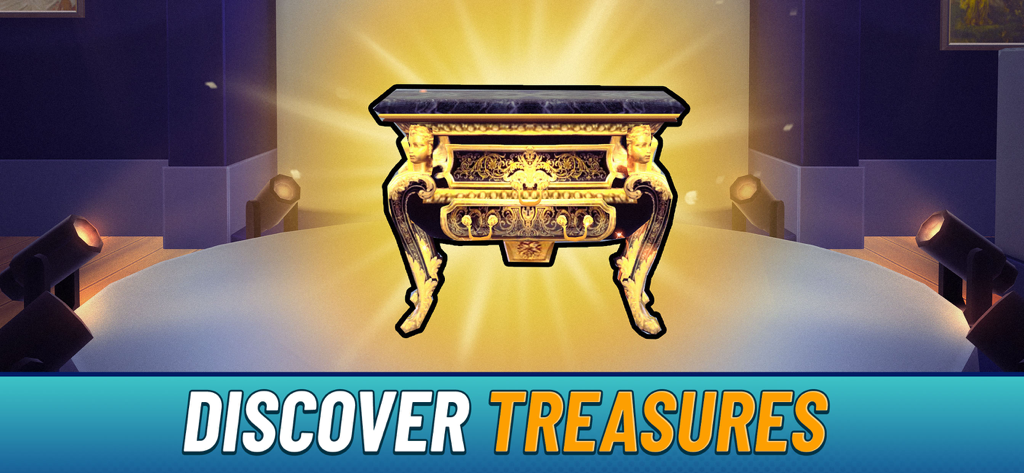 Bid Wars: Auction Master 3D - An ornate golden cabinet spotlighted on a stage in the Bid Wars Auction Master 3D mobile game