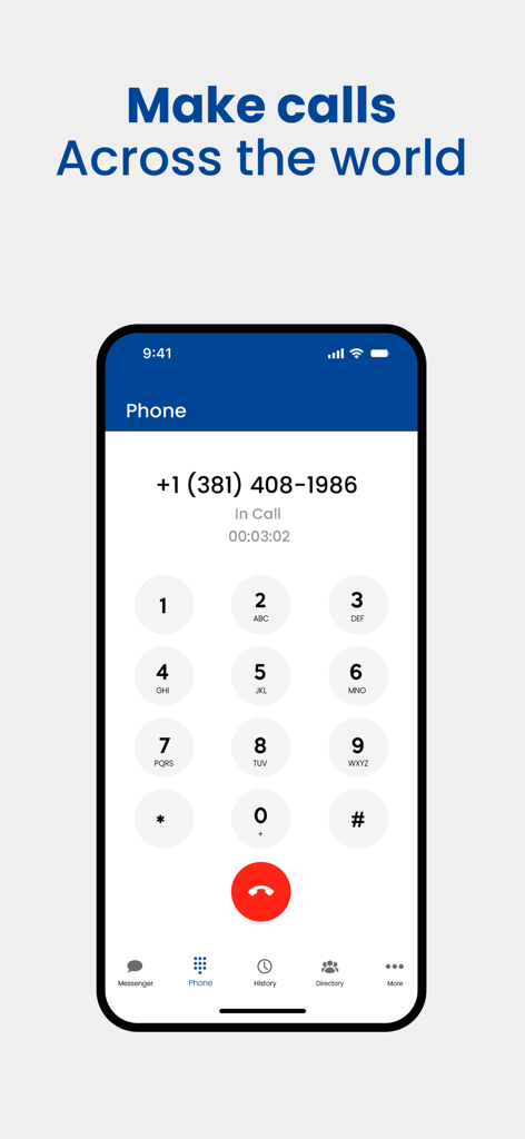 NT Connect: Calls & Messages - NT Connect app phone dialer interface showing an active international call