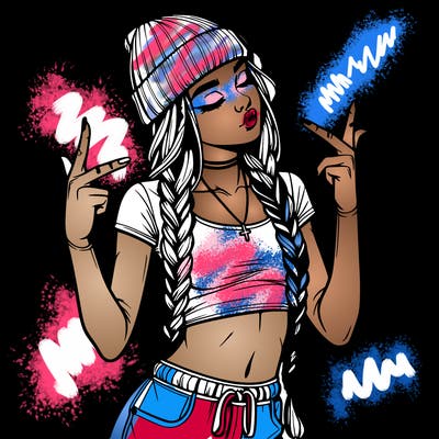 realistic teenage girl with braids and a beanie and crop top doing 🫶🏼