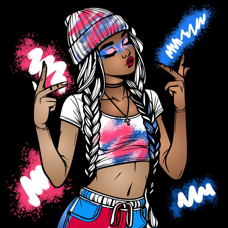 realistic teenage girl with braids and a beanie and crop top doing 🫶🏼