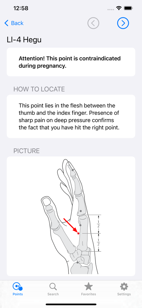 Acupressure: Heal Yourself - Instructional screen for the Hegu acupressure point with a hand diagram
