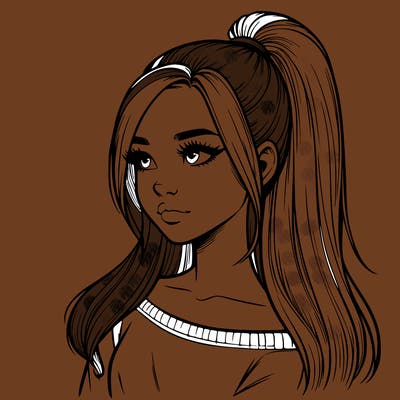 realistic girl with a high ponytail