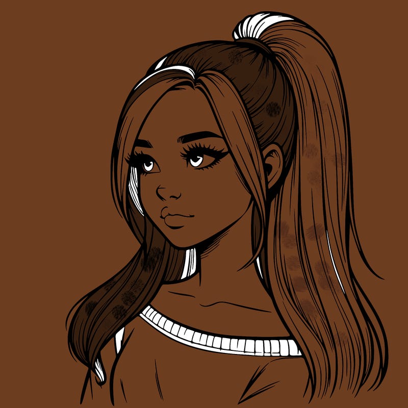 realistic girl with a high ponytail