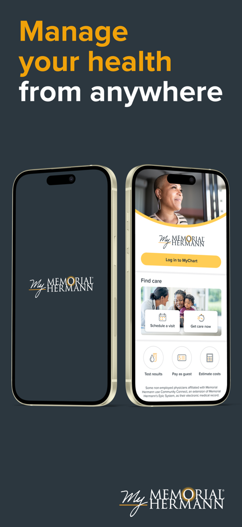 My Memorial Hermann™ - My Memorial Hermann app interface for managing healthcare and scheduling appointments on mobile