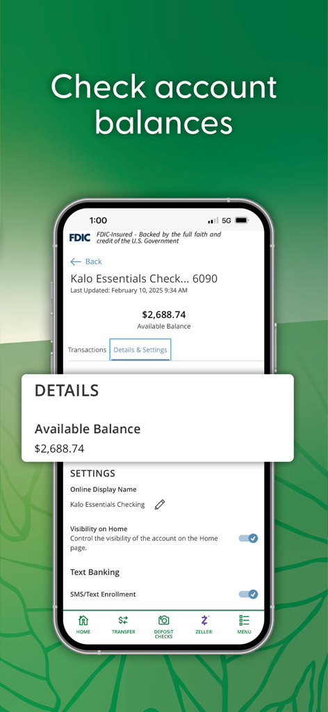 American Savings Bank Hawaii mobile app screen showing checking account balance and settings