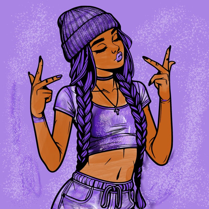 realistic teenage girl with braids and a beanie and crop top doing 🫶🏼
